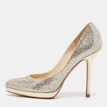 Pre Owned Jimmy Choo Silver/Gold Glitter and Leather Ailsa Pumps Size 36