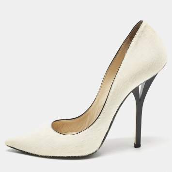 Pre Owned Jimmy Choo Cream Calf Hair Romy Pointed Toe Pumps Size 40