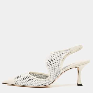 Pre Owned Jimmy Choo Cream/White Leather and Mesh Sally 70 Pumps Size 40