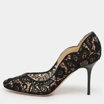 Pre Owned Jimmy Choo Black Lace Faith Pumps Size 37