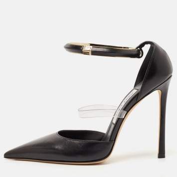 Pre Owned Jimmy Choo Black Leather and PVC Dreece Pumps Size 39