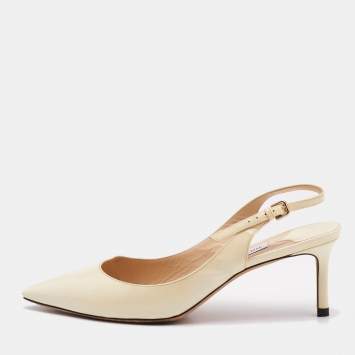 Pre Owned Jimmy Choo Cream Patent Leather Erin Slingback Pumps Size 39.5