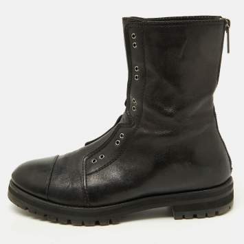 Pre Owned Jimmy Choo Black Leather Hatcher Combat Boots Size 37.5