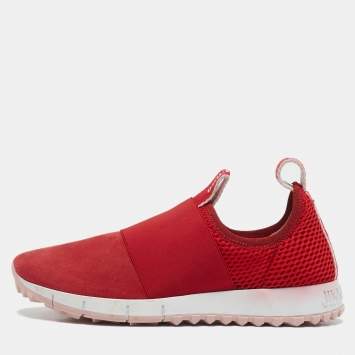 Jimmy Choo Red Suede and Mesh Oakland Low Top Sneakers Size 36