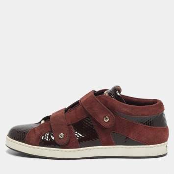 Jimmy Choo Burgundy Suede and Patent Leather Trainers Low Top Sneakers 38.5