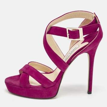 Pre Owned Jimmy Choo Fuchsia Suede Vamp Platform Sandals Size 37