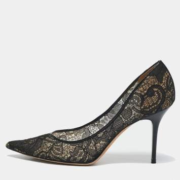 Pre Owned Jimmy Choo Black Lace Love Pointed Toe Pumps Size 37.5
