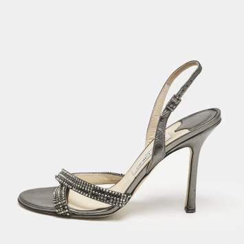 Pre Owned Jimmy Choo Metallic Leather Hepsie Slingback Sandals Size 39