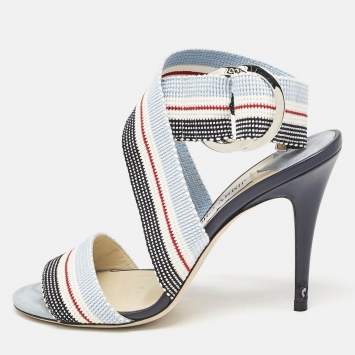 Jimmy Choo Multicolor Canvas Bailey Ankle Wrap Sandals Size 37