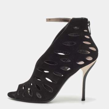 Pre Owned Jimmy Choo Black Leather and Suede Drift Cutout Booties Size 37