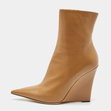 Pre Owned Jimmy Choo Brown Leather Baku Wedge Ankle Boots Size 40.5