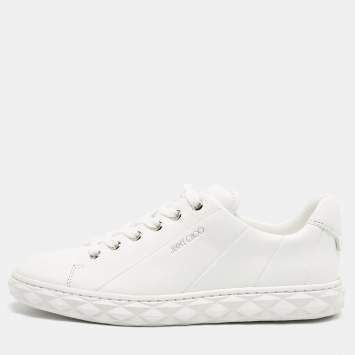 Jimmy Choo White Leather Diamond Light Low Top Sneakers Size 38
