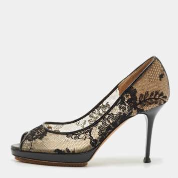 Pre Owned Jimmy Choo Black Lace Luna 100 Peep Toe Pumps Size 36