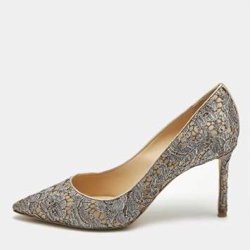 Jimmy Choo Grey/Beige Lace Romy Pumps Size 38.5