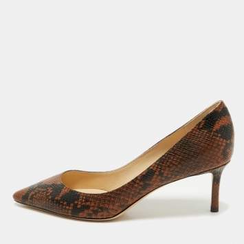 Jimmy Choo Brown Python Embossed Leather Abel Pumps Size 39