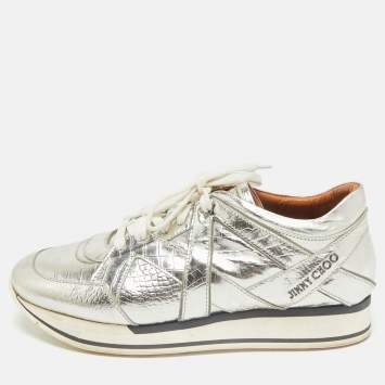 Jimmy Choo Metallic Gold Croc Embossed Leather London Sneakers Size 40