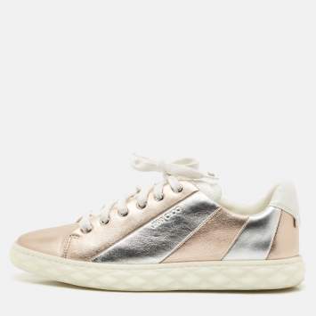 Jimmy Choo Metallic Rose Gold/Silver Leather Low Top Sneakers Size 39.5