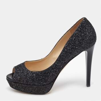 Jimmy Choo Black Coarse Glitter Dahlia Pumps Size 40