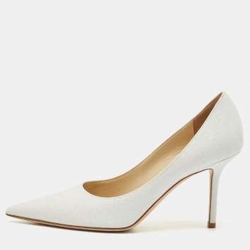 Pre Owned Jimmy Choo White Glitter Love 85 Pointed Toe Pumps Size 37