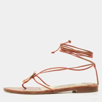 Jimmy Choo Multicolor Leather Flat Ankle Wrap Sandals Size 37
