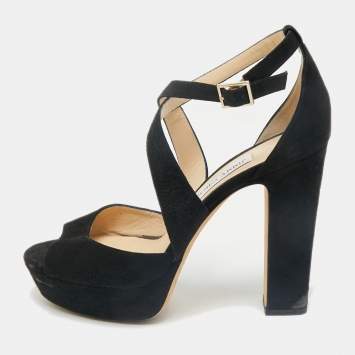 Jimmy Choo Black Suede April Platform Sandals Size 40