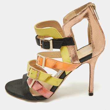 Pre Owned Jimmy Choo Multicolor Leather and Patent Bronx Sandals Size 37