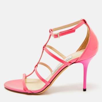 Pre Owned Jimmy Choo Neon Pink Patent Leather Thistle Open Toe Sandals Size 36