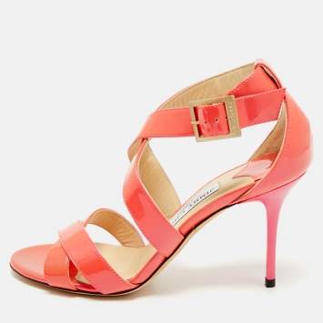Jimmy Choo Pink Lace and Patent Leather Lottie Strappy Sandals Size 36