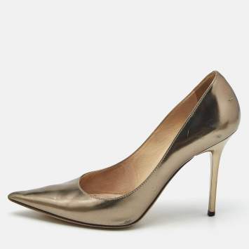 Pre Owned Jimmy Choo Gold Leather Love Pumps Size 36.5