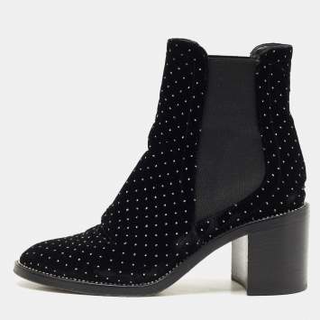 Pre Owned Jimmy Choo Black Velvet Crystal Embellished Ankle Boots Size 39
