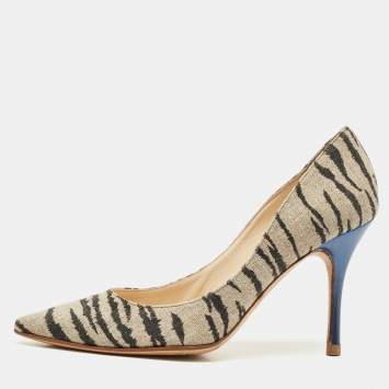 Pre Owned Jimmy Choo Black/Beige Zebra Print Fabric Colorado Pumps Size 39