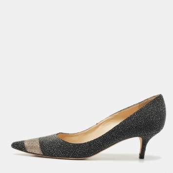 Pre Owned Jimmy Choo Black/Silver Glitter Suede Pointed Toe Pumps Size 38