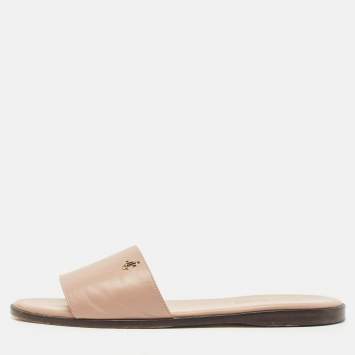 Jimmy Choo Dusty Pink Leather Minea Flat Slide Sandals Size 40