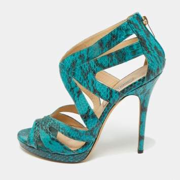 Jimmy Choo Blue Python Collar Platform Sandals Size 41