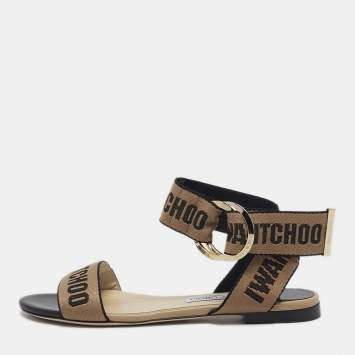 Jimmy Choo Brown/Black Canvas Breanne Flat Sandals Size 38.5
