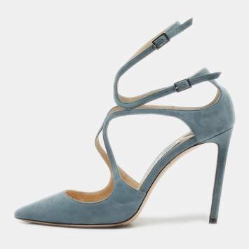 Pre Owned Jimmy Choo Light Blue Suede Lancer Pumps Size 38.5