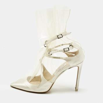 Jimmy Choo X Off White Transparent/White PVC and Satin Claire Pumps Size 41