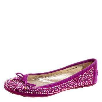 Pre Owned Jimmy Choo Purple Crystal Embellished Satin Weber Ballet Flats Size 37