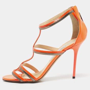 Pre Owned Jimmy Choo Neon Orange Thistle Sandals Size 39.5                      