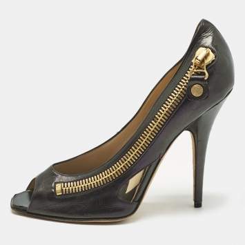 Pre Owned Jimmy Choo Vintage Purple Leather Zip Detail Open Toe Pumps Size 39