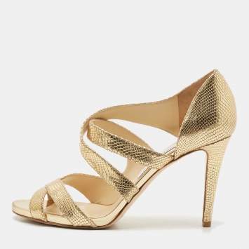 Jimmy Choo Gold Glitter Louise Strappy Sandals Size 41.5