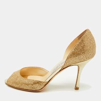 Pre Owned Jimmy Choo Glitter Champagne D'orsay Peep Toe Pumps Size 38.5