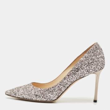 Pre Owned Jimmy Choo Light Lilac Glitter Leather Romy Pumps Size 39