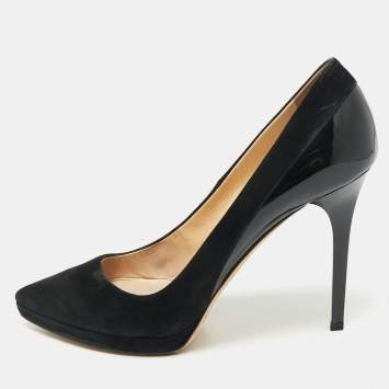 Pre Owned Jimmy Choo Black Suede and Patent Leather Pointed Toe Pumps Size 39.5