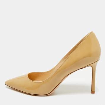 Jimmy Choo Beige Patent Leather Romy Pointed Toe Pumps Size 38