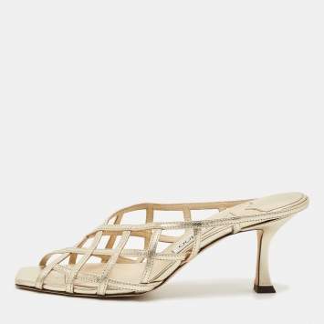 Pre Owned Jimmy Choo Gold Leather Sai Flat Sandals Size 38