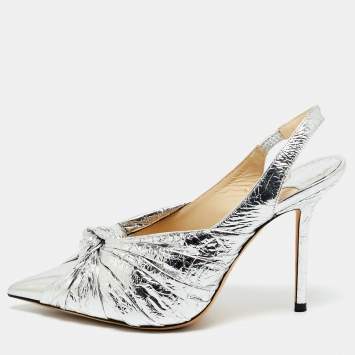 Pre Owned Jimmy Choo Silver Foil Leather annabell Slingback Pumps Size 36.5