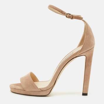 Pre Owned Jimmy Choo Beige Suede Misty Ankle Strap Sandals Size 38.5