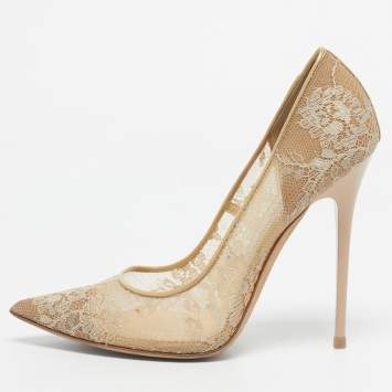 Pre Owned Jimmy Choo Beige Lace Abel Pumps Size 38.5