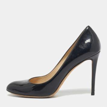 Pre Owned Jimmy Choo Black Patent Leather Georgia Round Toe Pumps Size 38.5